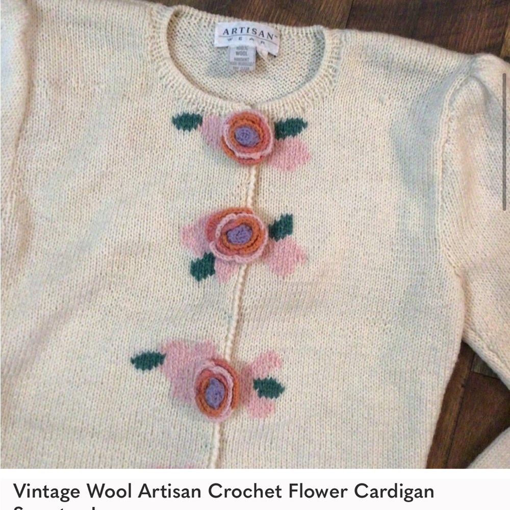 Vintage Artisan Flower Rose Cardigan LOOKING FOR